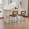 Bar Stool in High-Gloss, 2 Chairs per Pack, PU Leather Upholstery in Vintage Style, without Armrests, Backrest with Wooden Frame, Metal Legs.Brown