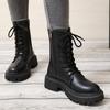 Women's Solid Color Combat Boots Fashion Lace Up Side Zipper Boots  Faux Leather Shoes for Women Plus Size 42 Ankle Boots
