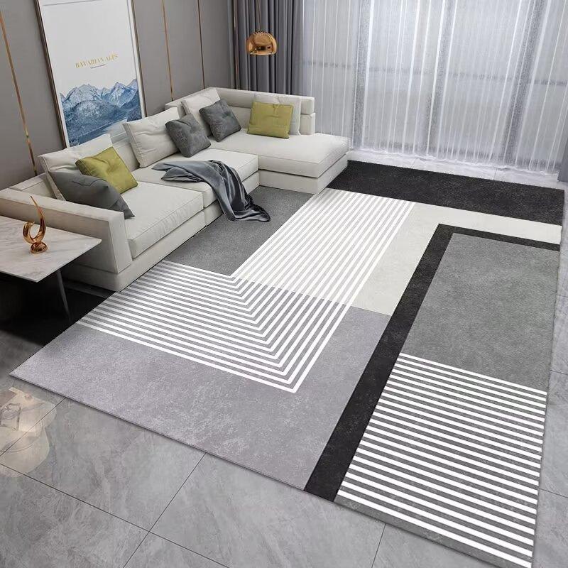 Nordic Light Gray Large Living Room Carpet Light Luxury Decorative Rug for Bedroom Geometric Carpets Non-slip Sofa Side Foot Mat