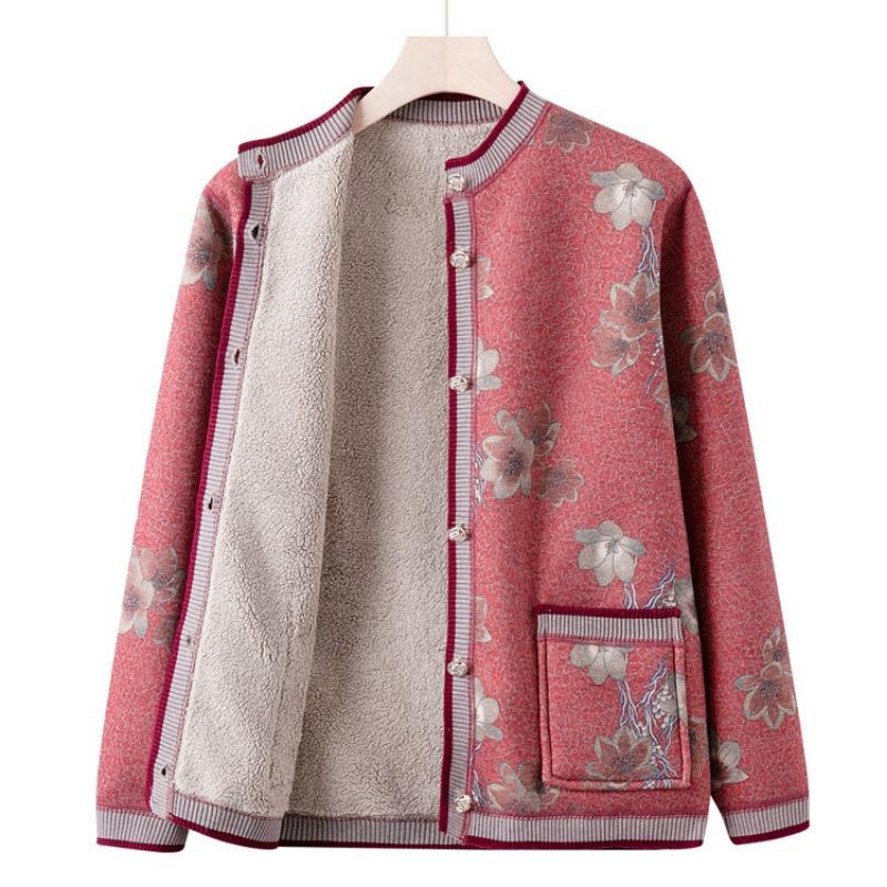 Бабушкин осенний повседневный кардиган флис утолщенный для среднего возраста пожилых людей осенне-зимняя одежда женская одежда для мамы новый вязаный свитер куртка