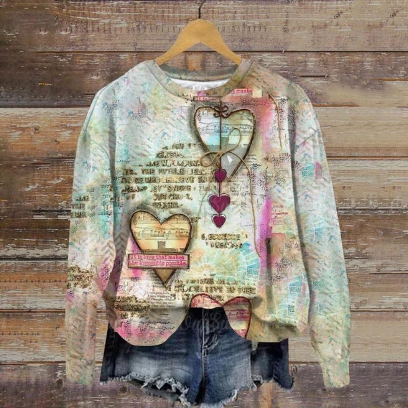 Женская толстовка с круглым вырезом, зимний топ с принтом в стиле Харадзюку, с принтом любящего сердца, свободный женский праздничный повседневный пуловер с длинным рукавом, толстовка с капюшоном