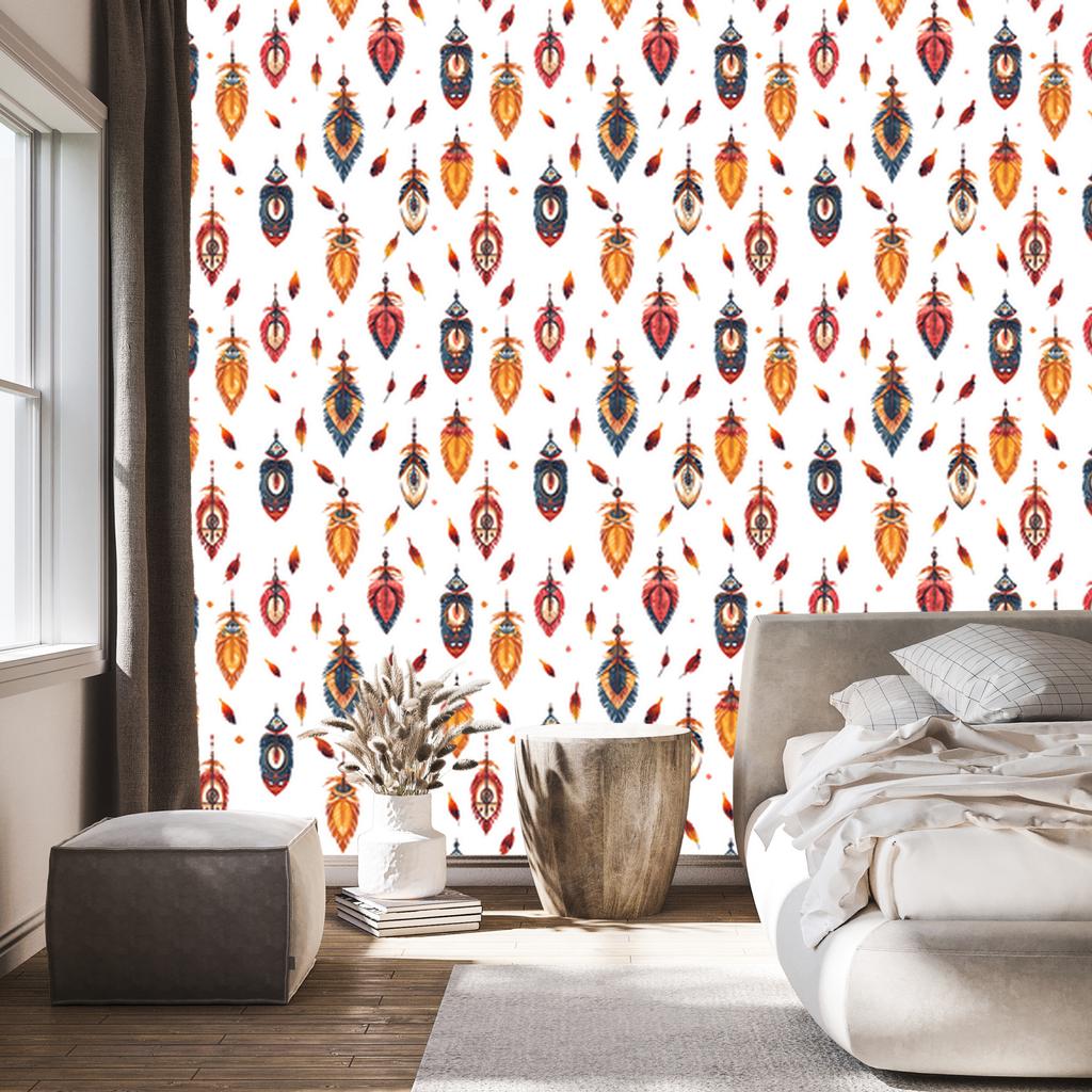 Boho Wallpaper White and Red for Living Room and Bedroom 50x1000