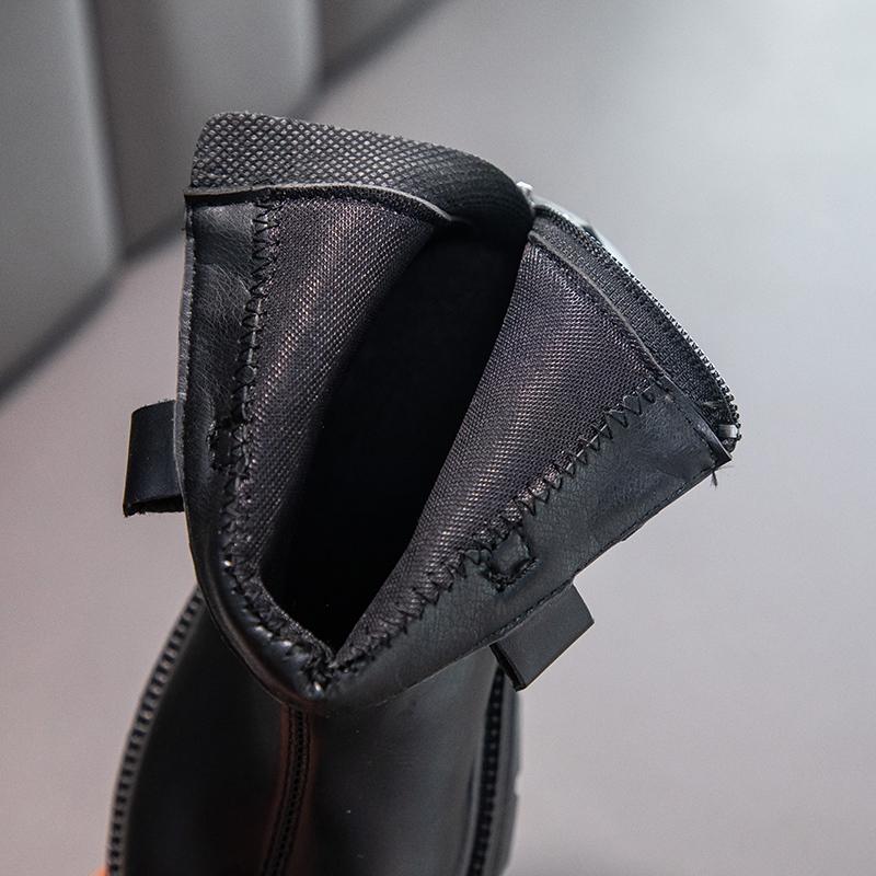 Fashion Girls Ankle Boots 2024 Spring Autumn New Fashion Back Zipper Girls Round Toe Leather Boots Children's Trendy Platform Shoes Kids