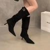 2024 High Quality Women's Shoes Slip-on Women's Boots Fashion Belt Buckle Modern Boots Women Sexy Pointed Toe Knee-High Boots