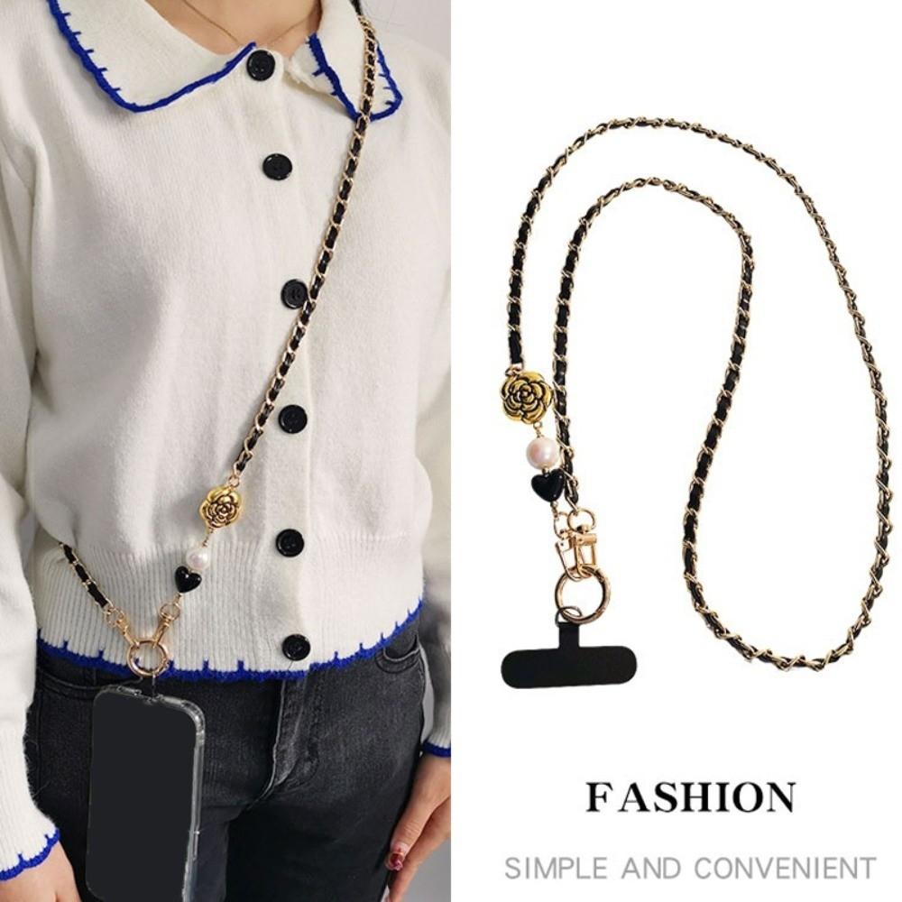 Camellia Crossbody Phone Rope Metal Chain Mobile Phone Strap Outdoor Travel