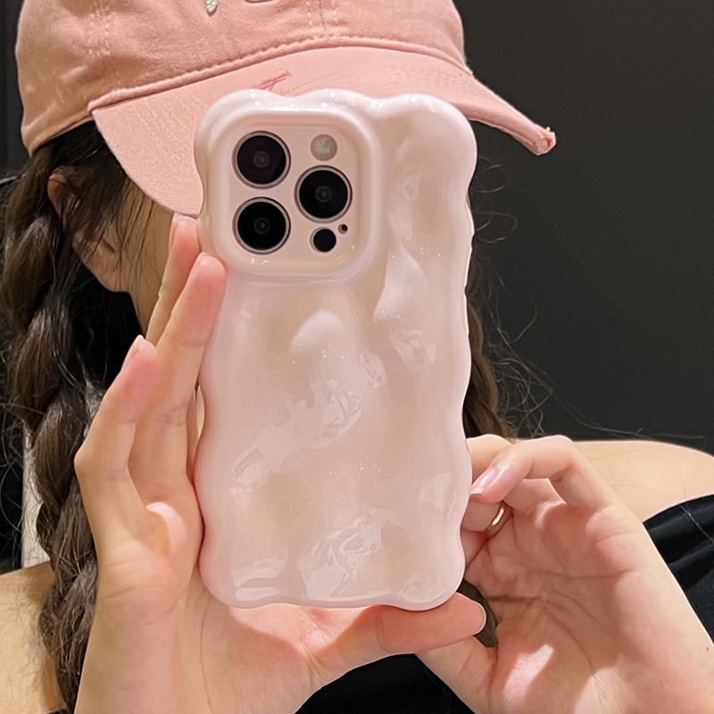 Глянцевый светло-розовый чехол с 3D-текстурой «пузырьки» для iPhone 17 Air 16 15 13 12 11 Pro Max 14 Plus, противоударный, из мягкого ТПУ, задняя крышка телефона