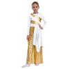 Girls Praise Dance Bodysuit Metallic Color Block Design Patchwork Irregular Drape Wide Leg Jumpsuit