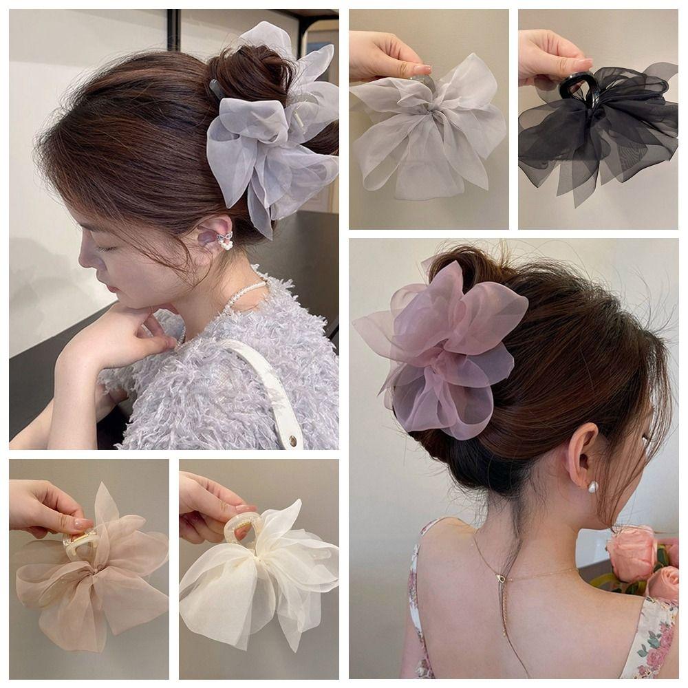 Fashion Headwear Mesh Headdress Korean Shark Clip Bow Hair Claw Hair Crab Clip Women Hair Clip
