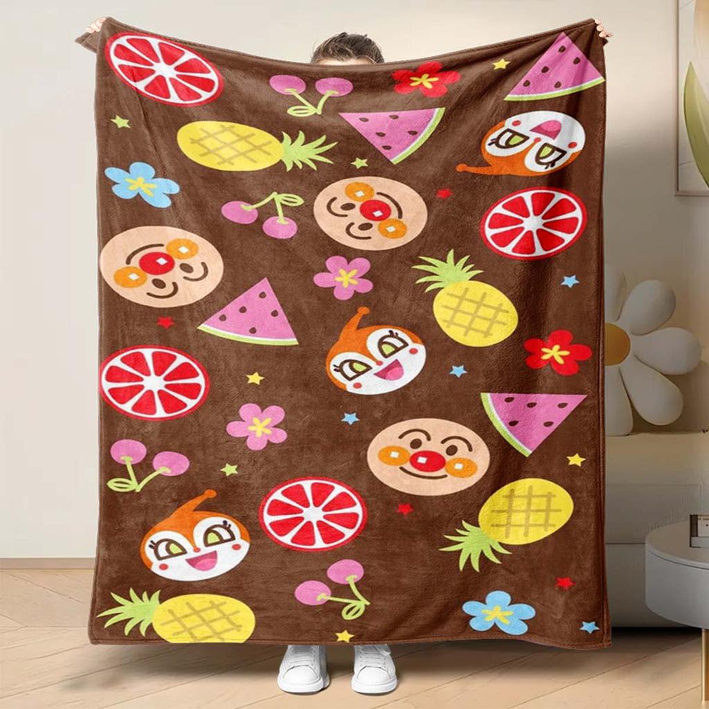 Kawaii Anpanman Printed Throw Blanket Soft Comfortable Warm Blanket For Kids Nursery Bedroom Living Room Office Travel Camping