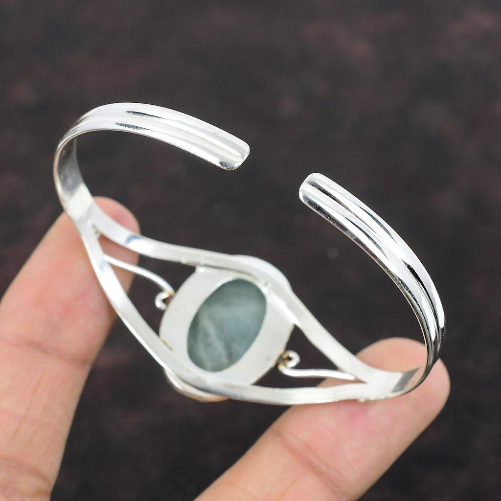 Аквамарин Браслет-манжета Ювелирные изделия из драгоценных камней Стерлингового серебра 925 пробы Браслет Регулируемая манжета Дизайнерские украшения Браслет-манжета ручной работы Подарок для невесты