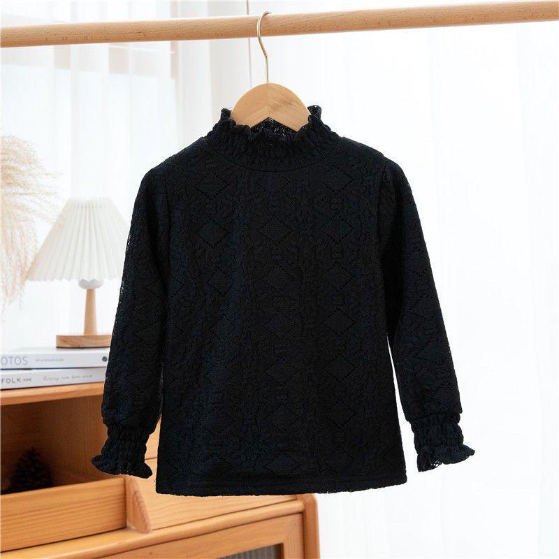 Baby Girls White Shirt Winter Thick Beige Long-sleeved Blouse Girls High-neck Tops Children's Clothing Pullover 1 To 12 Years