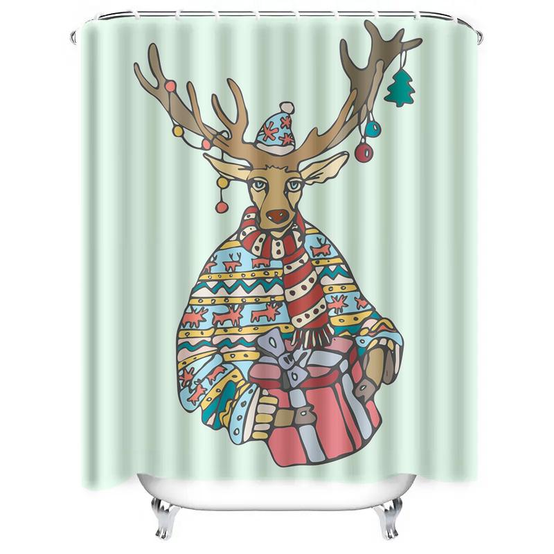 TU Cute Reindeer Christmas Shower Curtain Festive Holiday Forest Animal Bathroom Decor Waterproof Home Decor Gift Idea Holiday S