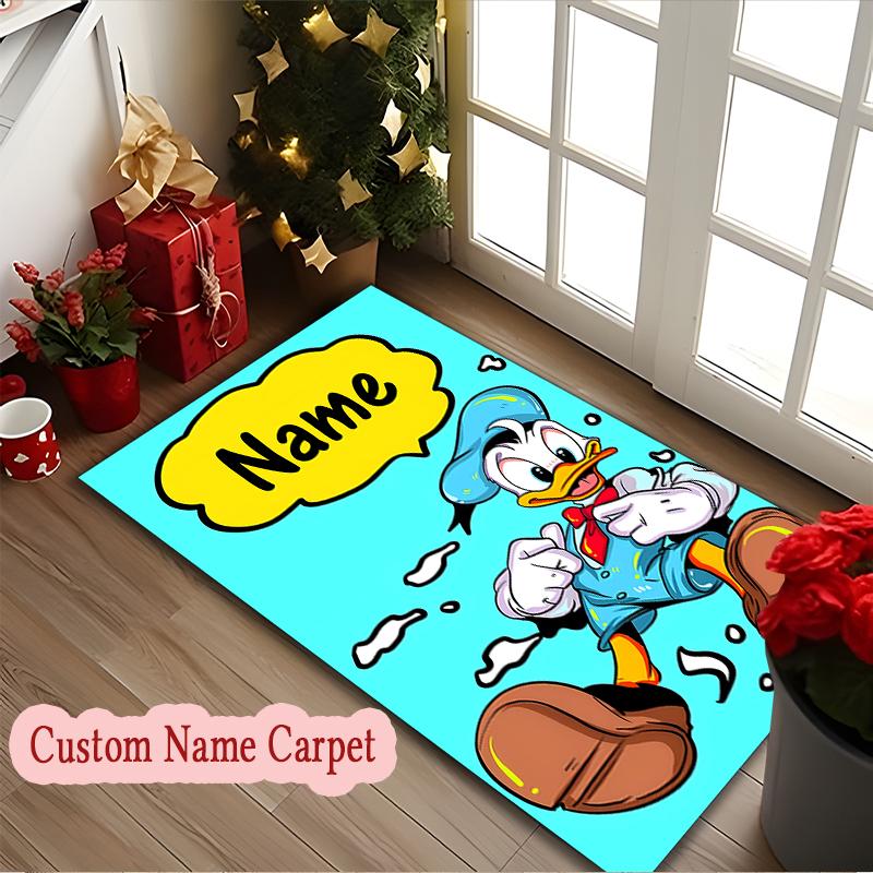 1pc Donald Duck Daisy Duck Rug, Custom Name Machine Washable Area Carpet for Home Office Outdoor Camping Use