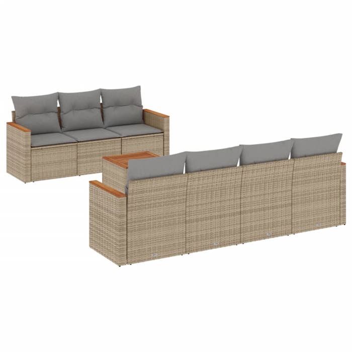 VidaXL Salon de Jardin avec Coussins 8 pcs, Canapés de Terrasse, Ensemble de Meubles de Patio, Mobilier d'Extérieur, Beige 3258209