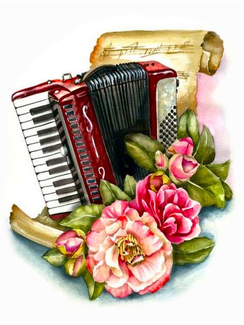 Полная площадь Алмазная мозаика Пейзаж Фортепиано Изображение Стразы 5D Алмазная картина Цветочная гитара Украшение дома