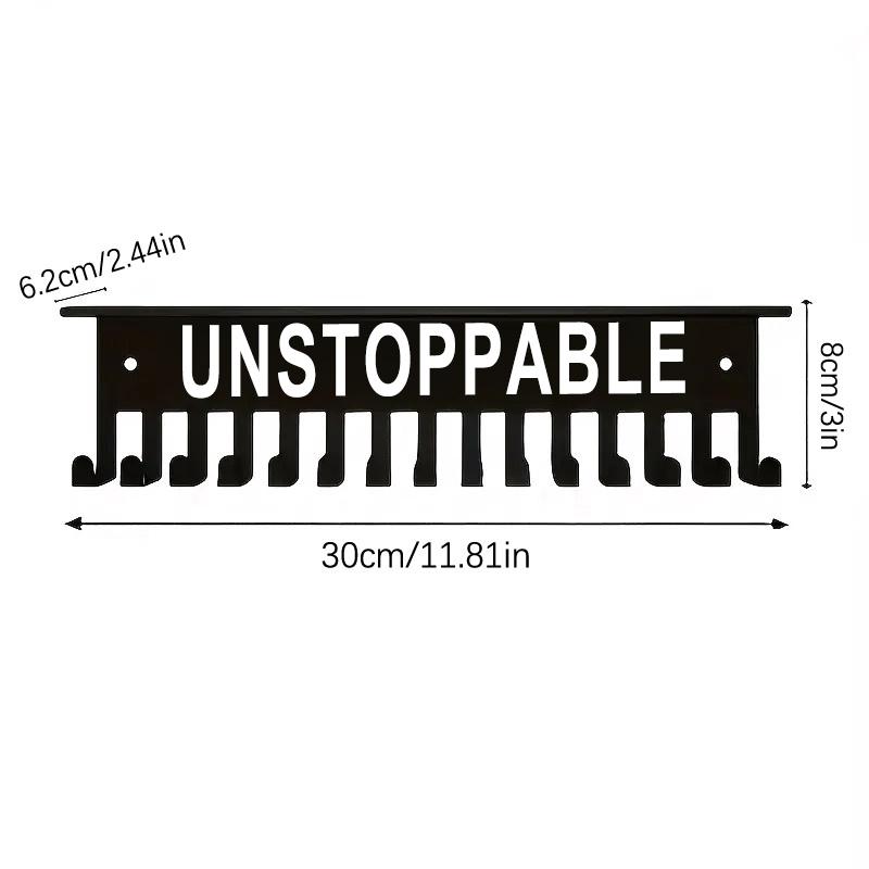 Medals & Trophy Display Stand Wall-Mounted Metal Key Hooks "Unstoppable" Design Inspirational Sports Wall Decor