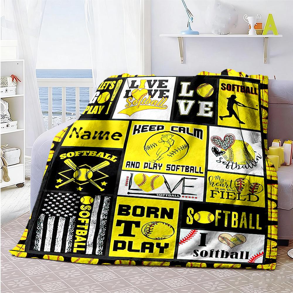 Yellow Style Baseball Customize Text Blanket Throw Customizable Blanket Ultra-Soft Suitable for Living Room Bed Couch Livingroom for All Occasions