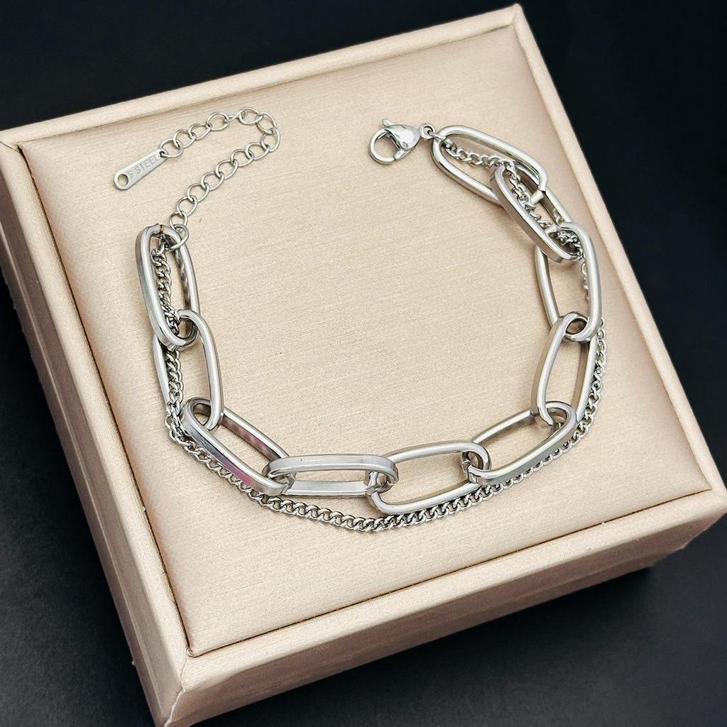 Двухслойный панк-браслет из 18-каратного золота: Модная, невыцветающая титановая сталь для женщин и пар