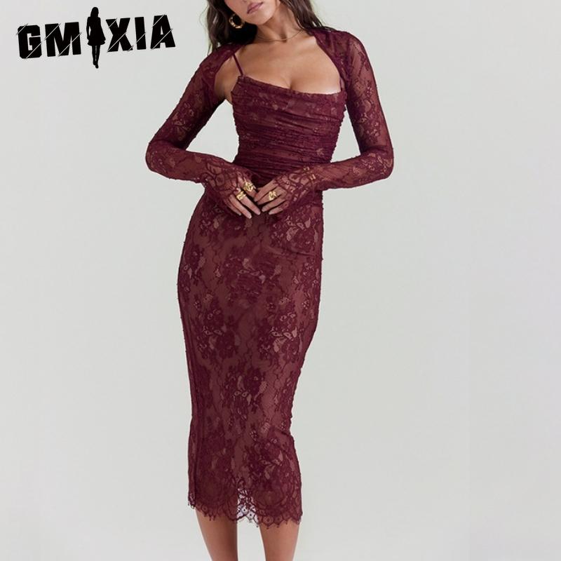 GMXIA Женское весеннее модное сексуальное темпераментное жилет с длинными рукавами, тонкое платье-комбинация с высокой талией
