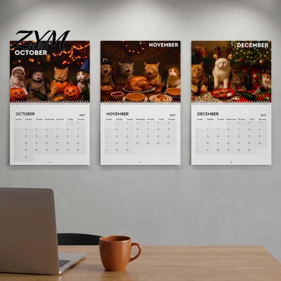 Cute Animal Calendar Gifts for Cat Lovers 2027 Drunk Cats Calendar, Funny Wall with 12 Creative Monthly Schedule Hilarious Drinking Illustration,