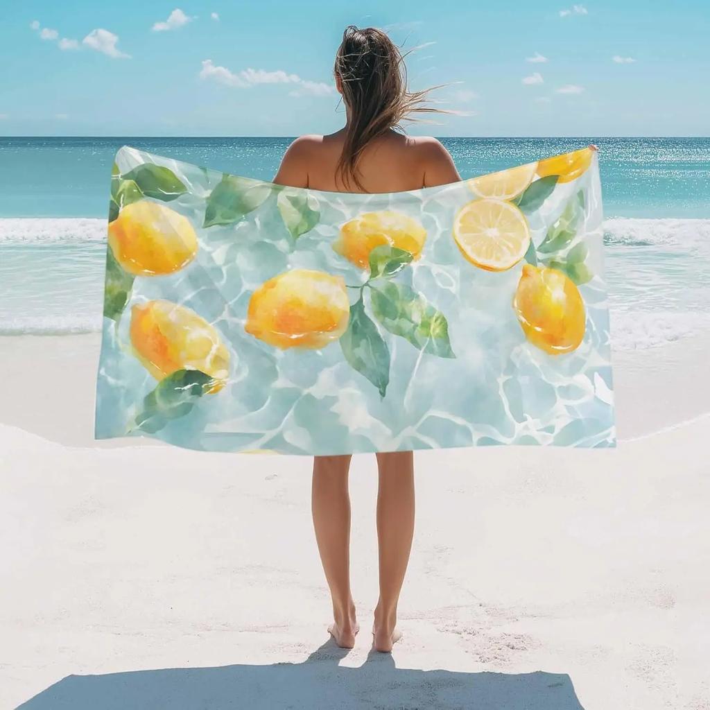 Watercolor Lemon Fruit Beach Towel, Sand?Proof Lightweight Towel for Summer Pool Beach Vacation
