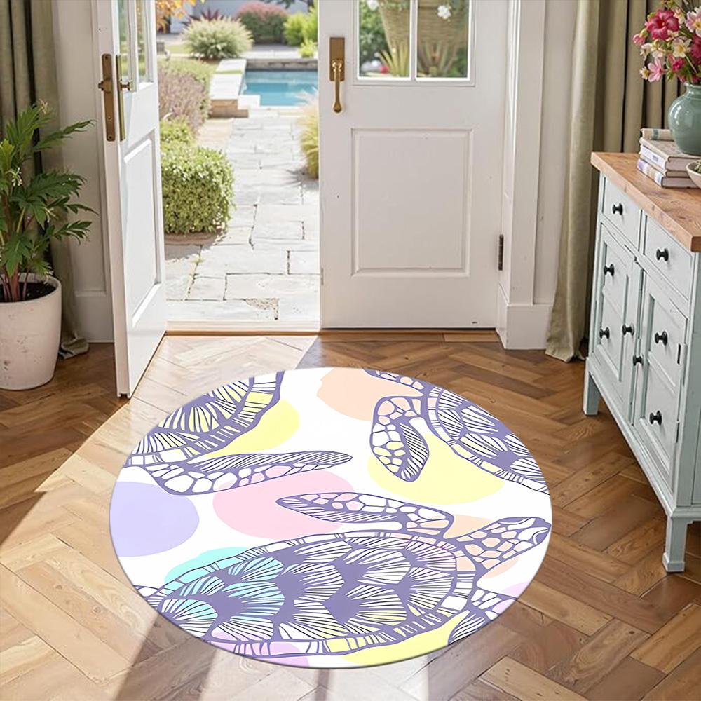Sea Turtle Round Carpet Suitable for Game Room Outdoor Dining Room Foyer Anti-slip Round Rug Decorate Offices Perfect Gift for Friends Family