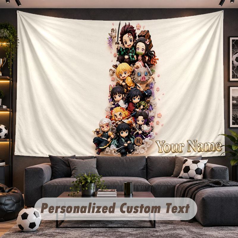 Wall Hanging Tapestry Custom NameDemon Slayer Pattern Personalized Printed Fabric Wall Decor