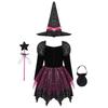 Kids Girls Witch Costume For Halloween Fancy Dress Up Dress With Pointed Hat Wand Candy Bag Set