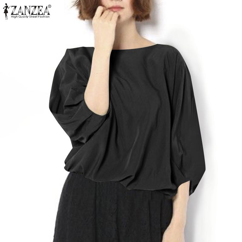 ZANZEA Женская повседневная блузка с круглым вырезом и рукавом 3/4