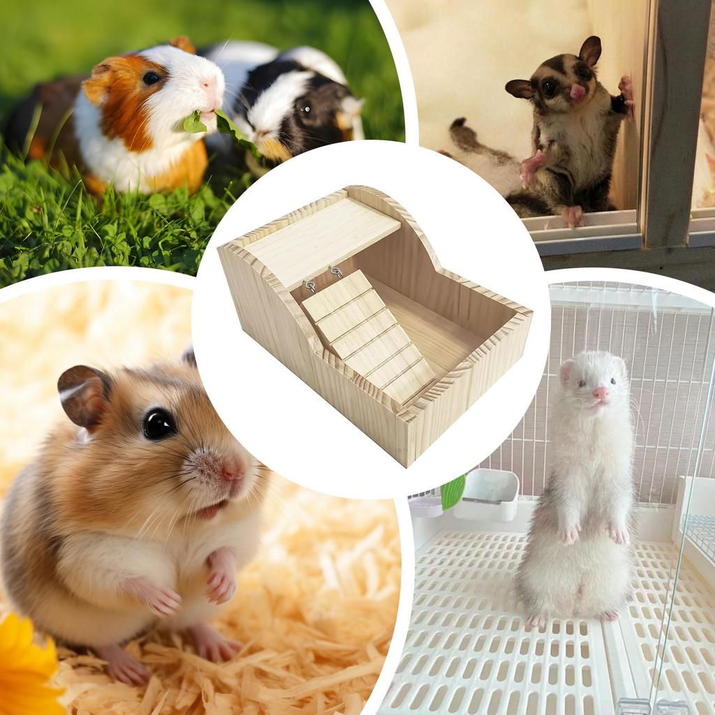 Sand Bath For Hamsters Detachable With Ladder Wooden Hamster Bathing Bowl For Enrichment Pet-Care Comfort Home Cage Lifestyle