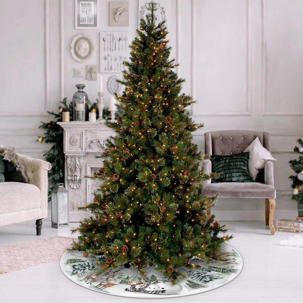 Christmas Tree Skirt Red Xmas Tree Ornaments, For Soft Plush Christmas Tree Mat With Snowy Pattern For Decorations Holiday Party