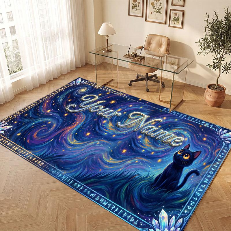 Space Cosmic Theme Crystal Velvet Floor Rug Personalized Custom Name Text Warm Carpet Home Decoration