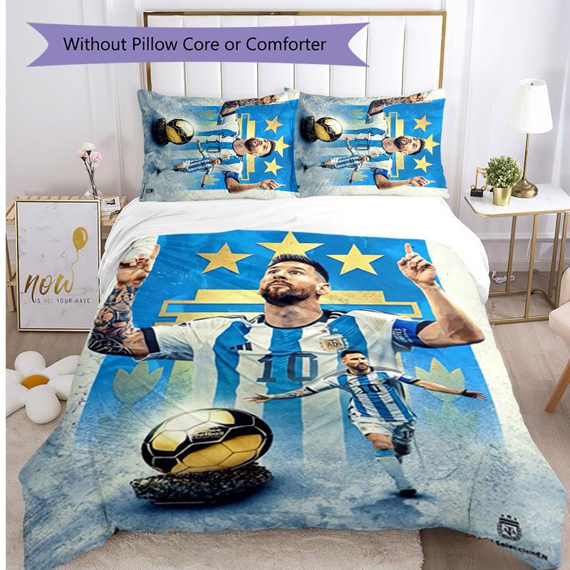 Lionel Messi Pattern Printed 3PCS Bedding Set Soft Skin-Friendly Washable Duvet Cover & Pillowcases Set All Season Bedroom