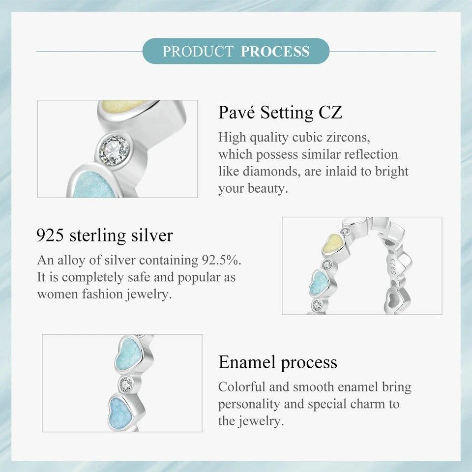 BAMOER Стерлингового Серебра 925 пробы Радужное Сердце Кольцо на Палец Штабелируемое Цирконовое Кольцо для Женщин Модные Модные Ювелирные Изделия Подарок