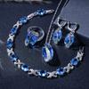 Exquisite Sky Blue Crystal Silver Plated Jewelry Sets for Women Earrings Necklace Ring Bracelet Wedding Gift