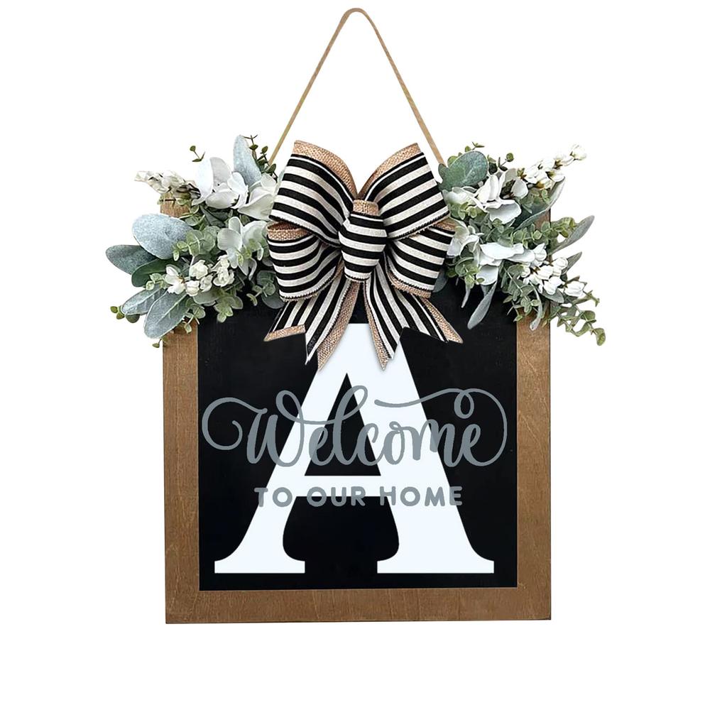 New Surname Year Round Front Door Wreath, Front Door Welcome Sign, 26 Letter Wreath With  Wreath And Bow