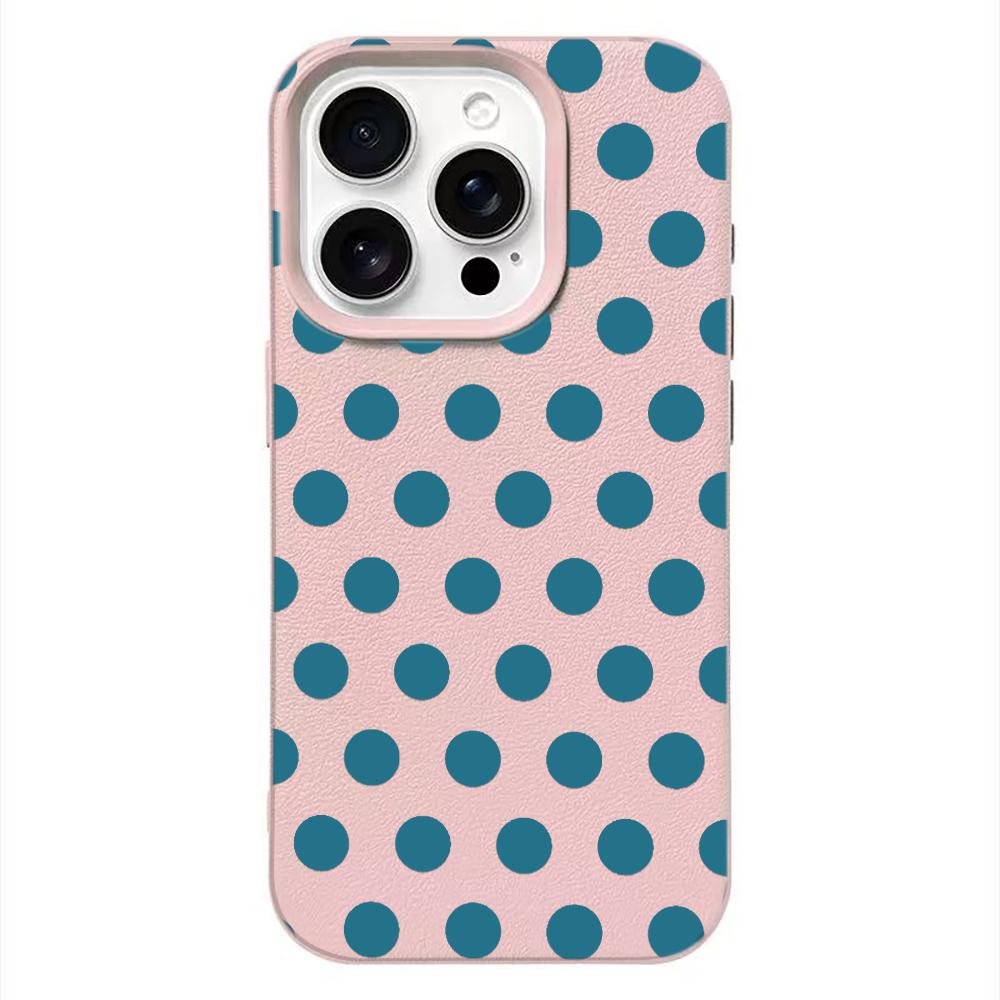 Мятно-синий с горошком, кожаная текстура, мягкий чехол для iPhone 17 17E 16 15 14 13 12 11 Pro Max, минималистичный, противоударный