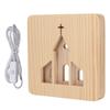LED Night Light Christian Church Pattern Hollow Out 3D Wooden Lamp USB Interface Pine Wooden Night
