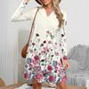 Women's Fashion Floral Print V-Neck Long Sleeve  Dress