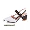 Fashion 2024 Trend Sandals Women's Summer Pointy Chunky Sandals Large Size 42 Fashion Elegant High Heels Roman Style Casual Ladies Shoes