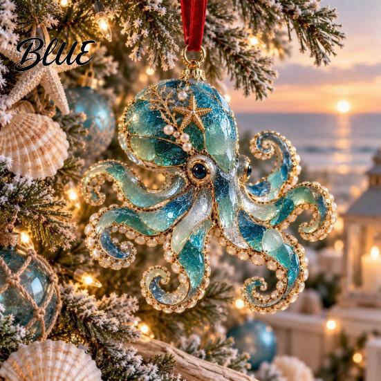 Christmas Tree Decorations Sea Glass Ornament, Coastal Turtle Whale Shark Octopus Office Hanging Decoration, Ocean-Inspired Acrylic Pendant for Beach