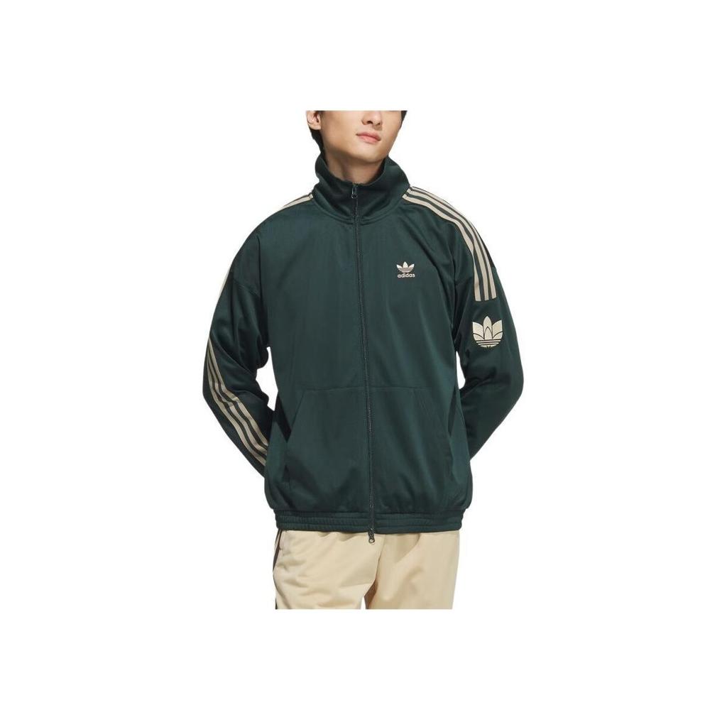 Adidas Originals Retro Classic Three Stripes Sports Stand Collar Long Sleeve Jacket Men Jacket Dark-Green JL8400