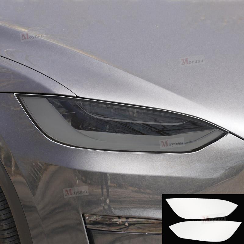 2 Pcs Car Headlight Protective Film Front Light Transparent Smoked Black TPU Sticker For Tesla Model X car Accessories