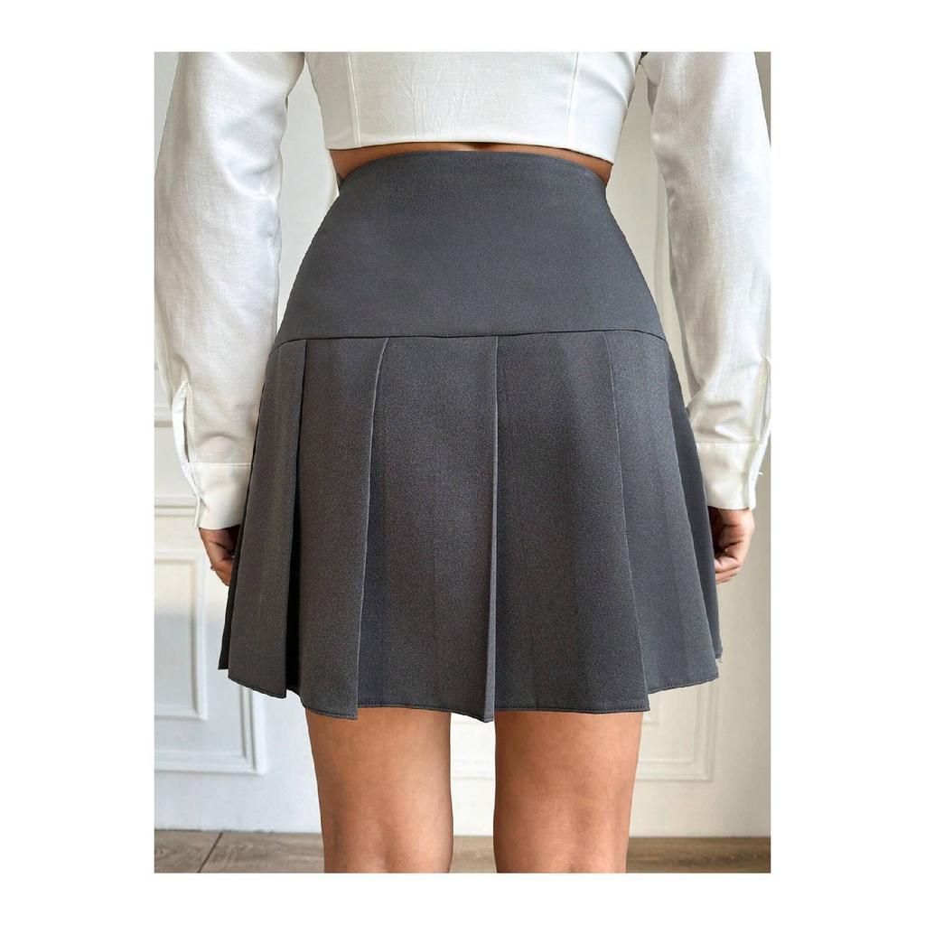 Black Women's Pleated Woven Mini Skirt Et0002