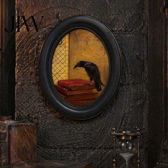 Vintage Style Halloween Decoration Ghost Wall Decor, Cute Table Sign, Oval Framed Black Art Picture, Decorative for Mantel Living Room Bedroom