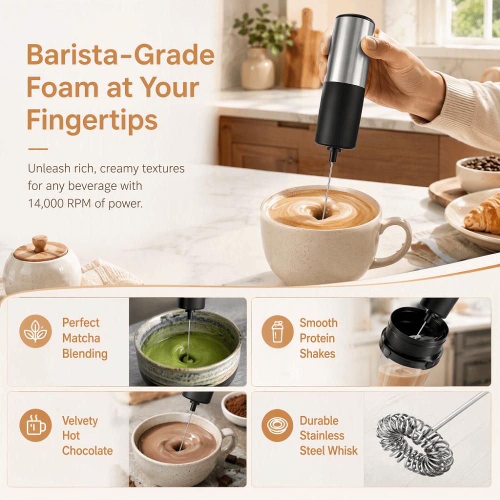 Battery Operated Electric Milk Frother Stainless Steel Whisk Mini Drink Mixer Matcha Hot Chocolate
