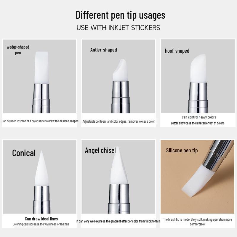 Multifunctional Nail Art Tool: Double-Ended Silicone Pen for Carving, Mixing, Applying Magic Mirror Powder