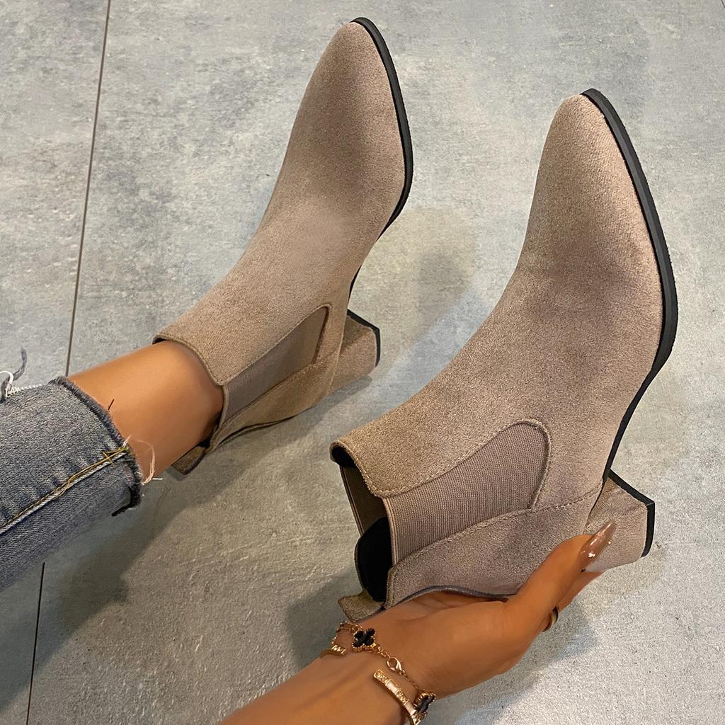 2024 Autumn Winter Women Boots Pointed Toe Slip On Female Ankle Booties Fashion Simple Low Heel Short Chelsea Boots Botas Mujer