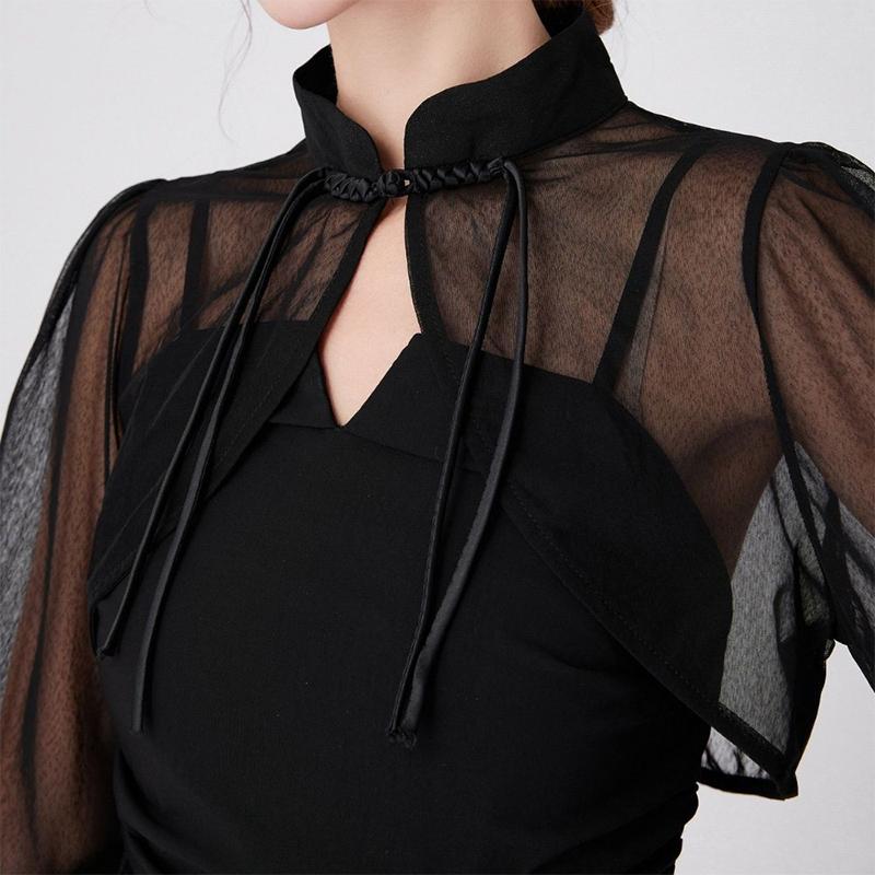 1 шт. шифоновая шаль в национальном стиле, универсальный чонсам с дисковой пряжкой, женский солнцезащитный декоративный воротник, накладной воротник, разноцветный