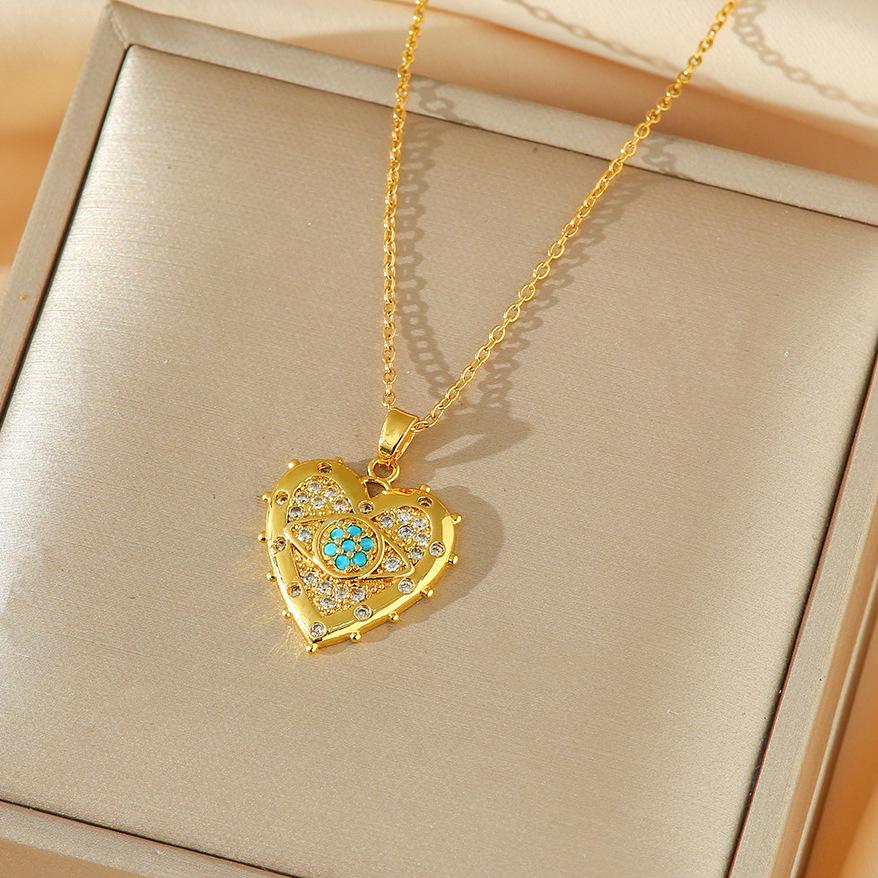 Подвеска-амулет от сглаза и серьги-сердечки - Набор украшений - Медь с золотым покрытием